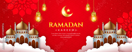 Red ramadan kareem horizontal banner template