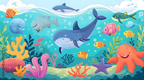 underwater clip art collection with marine life and ocean elements