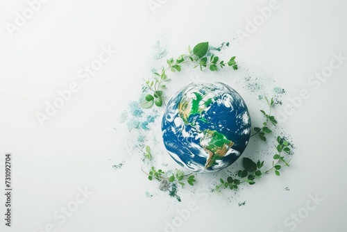 Earth day concept on a white background Emphasizing the importance of global environmental awareness and the need to protect our planet