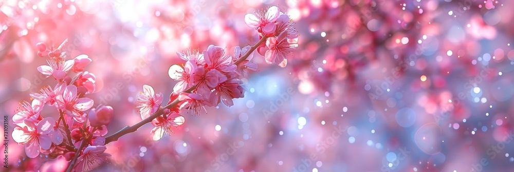 Ethereal light blue and pale pink bokeh abstract banner background with captivating blur effect