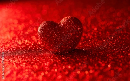 Romantic abstract glitter background with red sparkling hearts. Bokeh backdrop. Valentine's day concept
