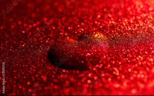 Romantic abstract glitter background with red sparkling hearts. Bokeh backdrop. Valentine s day concept