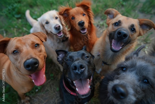 Group of dogs taking a selfie Concept of humor and pet camaraderie