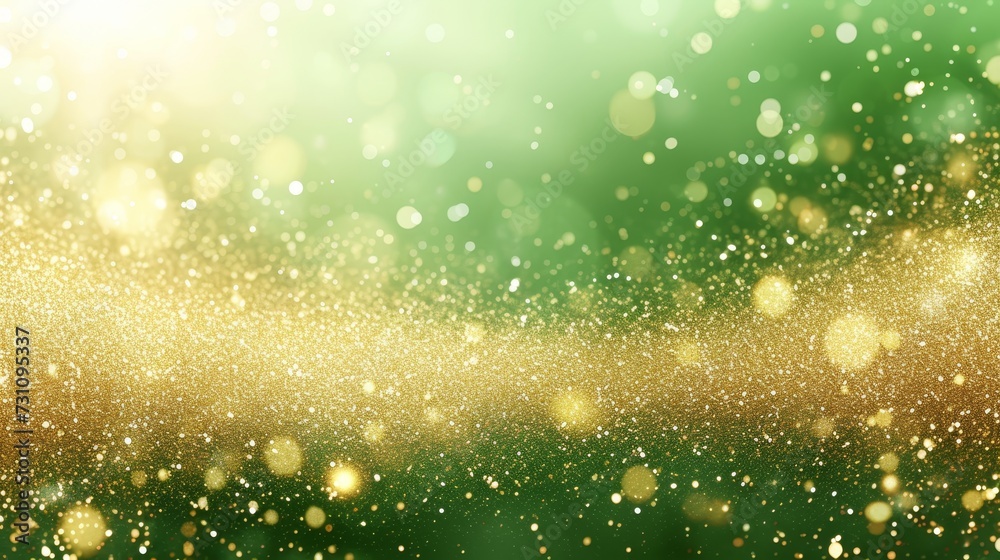 Beautiful golden bokeh effect on defocused emerald green background   abstract banner design