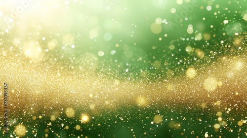 Beautiful golden bokeh effect on defocused emerald green background abstract banner design