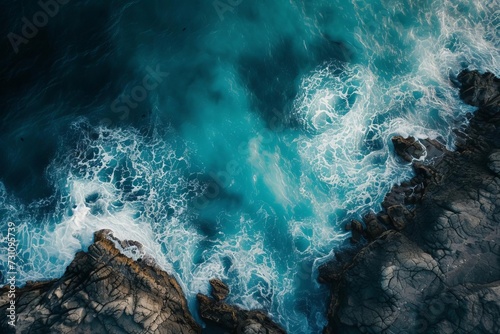 Aerial view of the ocean meeting rocky shores Concept of natural beauty and serene landscapes