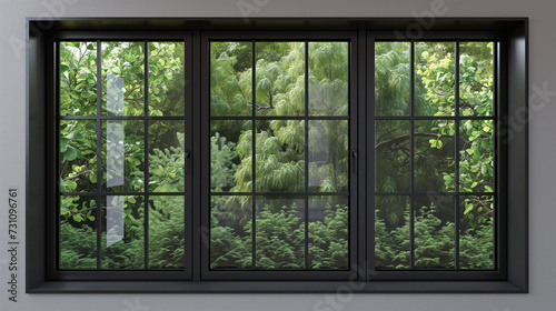 A brand-new window. modern black metallic frame with  beautiful view