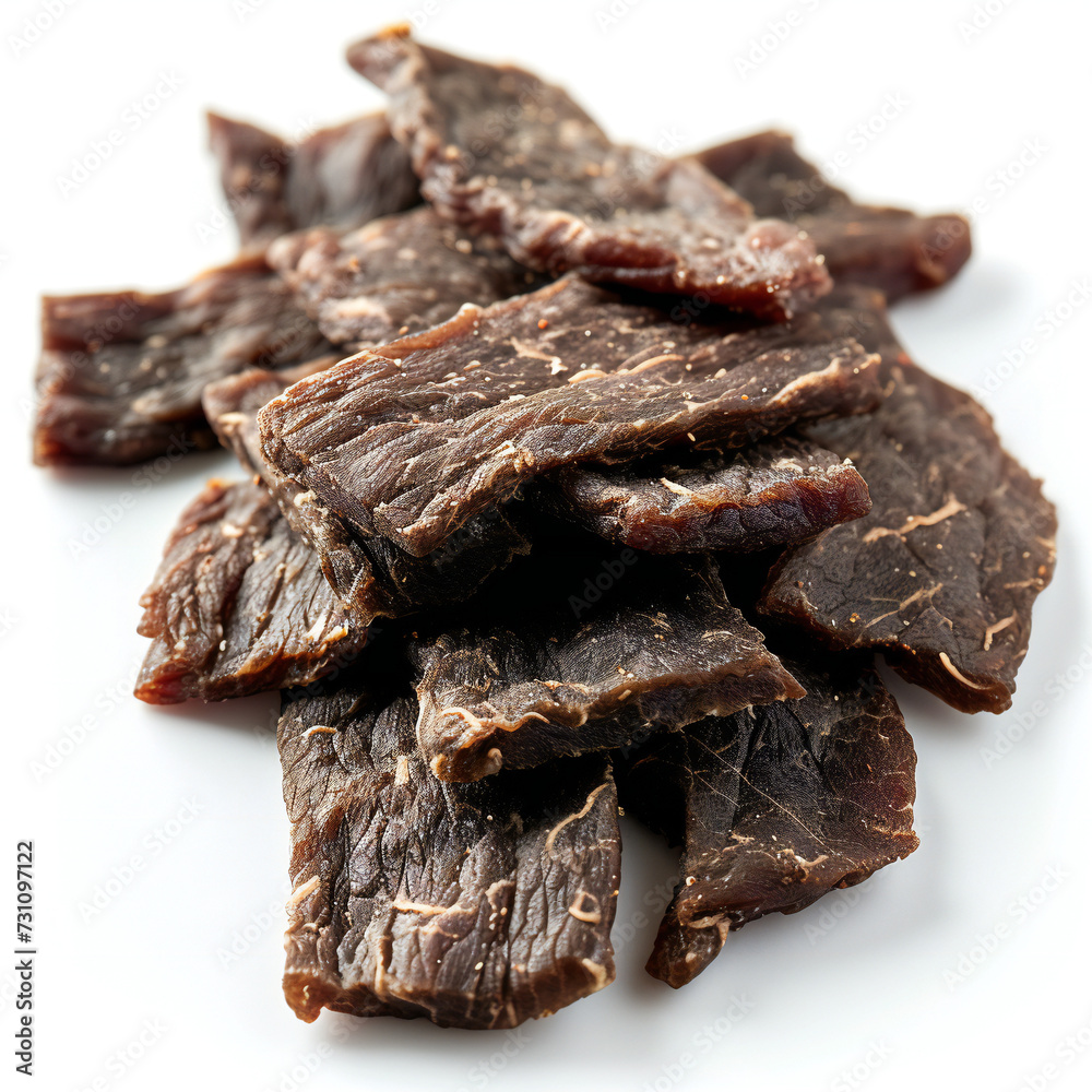 meat beef jerky isolated on white background meat beef jerky isolated on white background