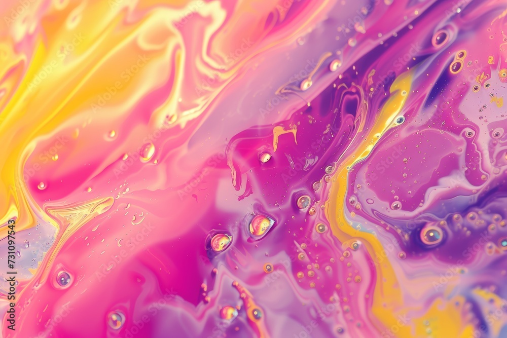 Fototapeta premium Vibrant Pink and Yellow Oil and Water Mix
