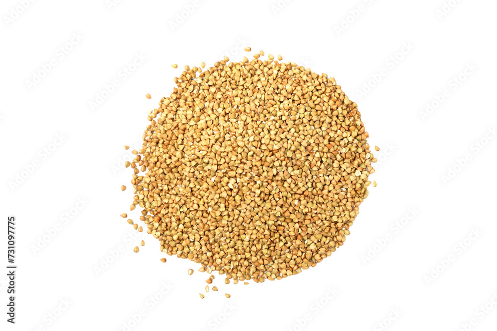 Green buckwheat isolated on a white background. Superfood. Raw buckwheat porridge. Healthy vegan food, eco products, diet, organic. Green buckwheat isolated on a white background. Superfood. Raw buckwheat porridge. Healthy vegan food, eco products, diet, organic.