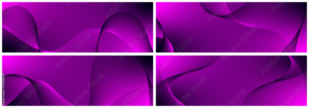 Abstract background vector set pink, violet with dynamic waves for wedding design. Futuristic technology backdrop with network wavy lines. Premium template with stripes, gradient mesh banner, poster