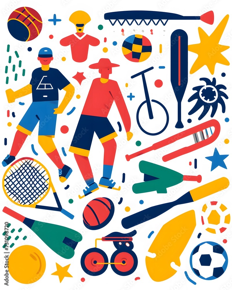 sportsthemed clip art set, poses and equipment Stock Illustration