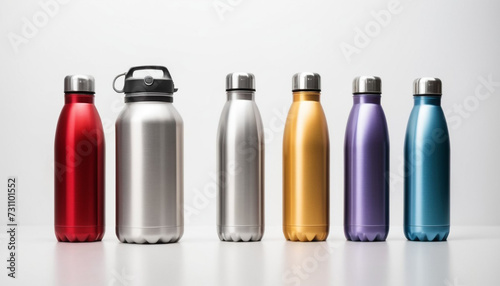 Thermos metal aluminum drink water bottles isolated white background 2