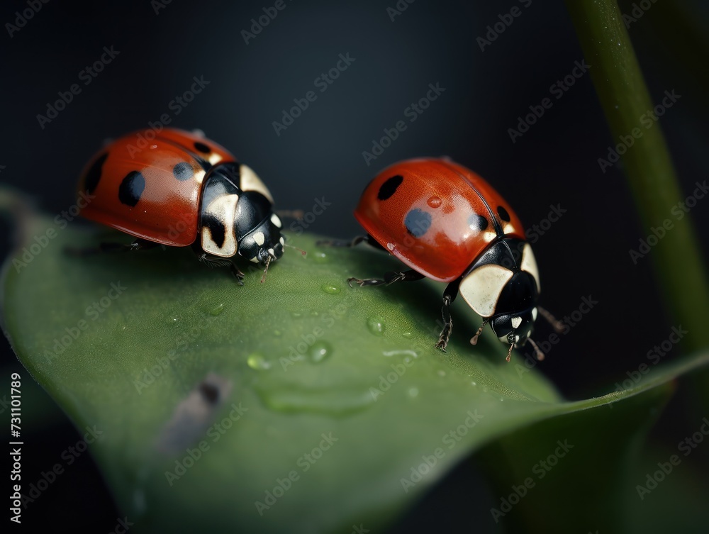 Two ladybugs on a blade of grass
