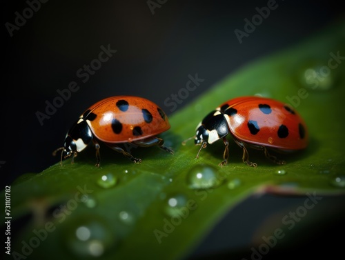 Two ladybugs on a blade of grass © IvaNad