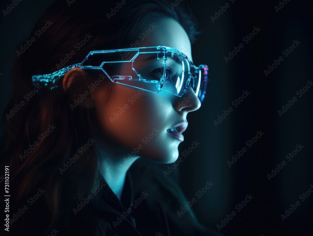 beautiful girl in augmented reality glasses, gamer, artificial intelligence, neural networks beautiful girl in augmented reality glasses, gamer, artificial intelligence, neural networks