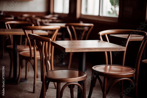 A delightful image capturing the ambiance of a restaurant or coffee shop with well-arranged tables and chairs