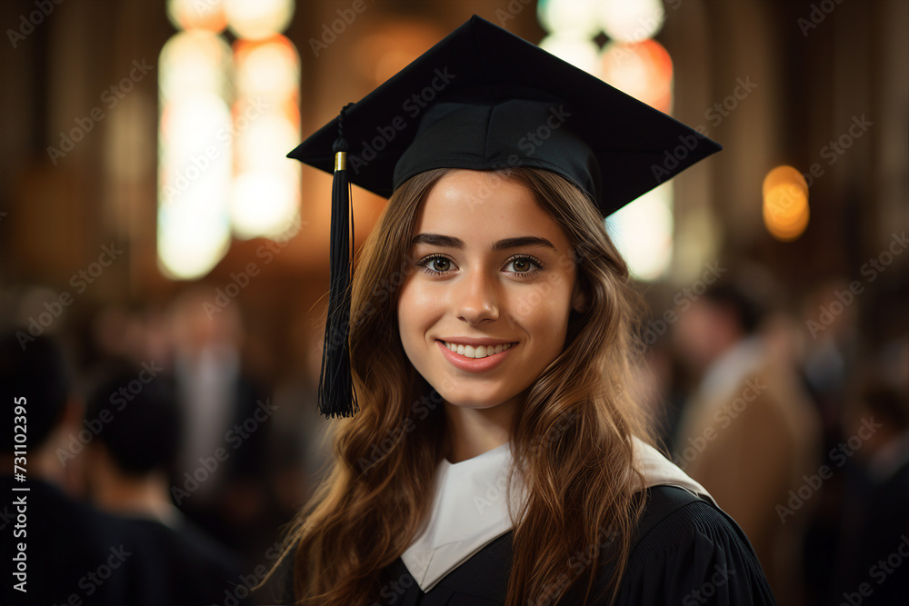 Created with generative ai portrait of intelligent happy girl in a bachelor graduation ceremony Created with generative ai portrait of intelligent happy girl in a bachelor graduation ceremony