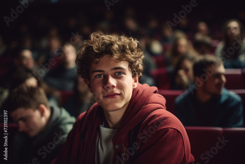 Photo image of smiling intelligent student studying in college made with generative ai concept