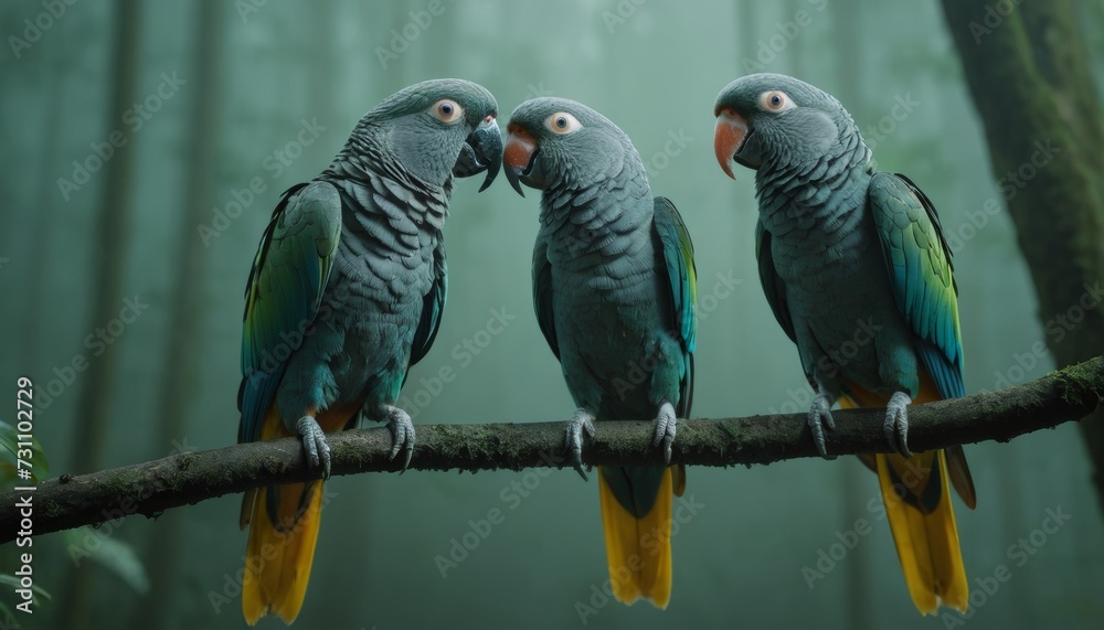 Obraz premium Parrots bird perched on a branch in forest. Generative AI