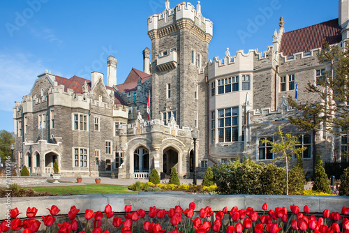 Photography Casa Loma in Toronto Ontario with spring flowers in garden
