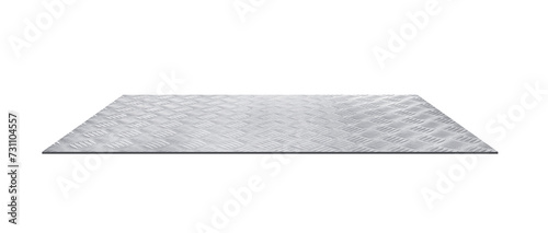 Aluminium checkered steel plate isolated on transparent background in perspective view, 3d illustration png file