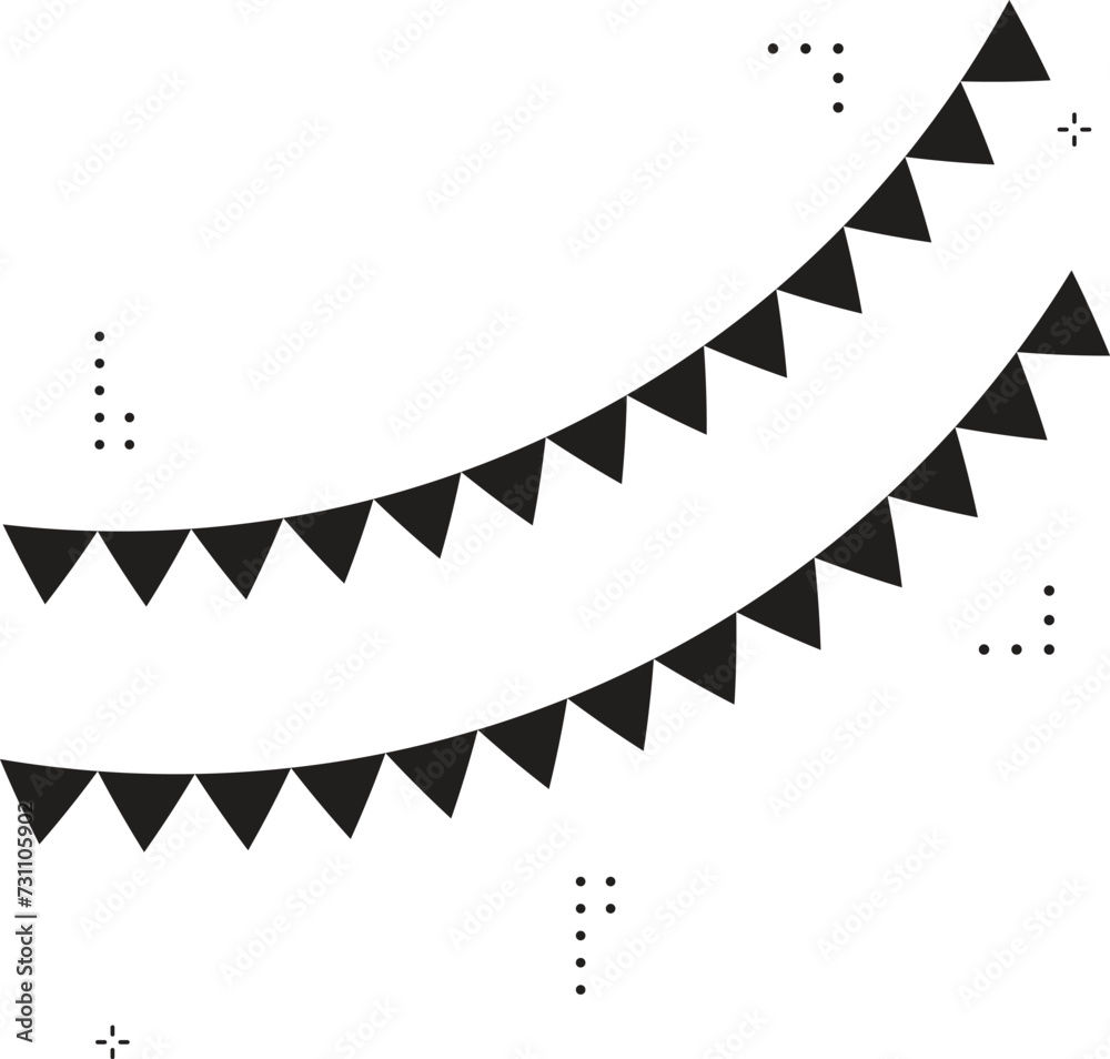 Hand drawn birthday or holiday flags for decoration. Black line doodle paper party garland. Vector illustration of carnival or festival bunting.
