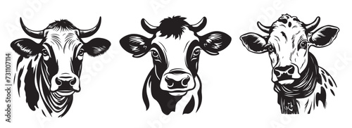 cow heads, black and white vector