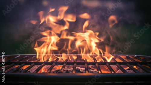Heat Things Up, Flaming Hot Barbecue, Flames Rise From a Charcoal Grill, Generative AI