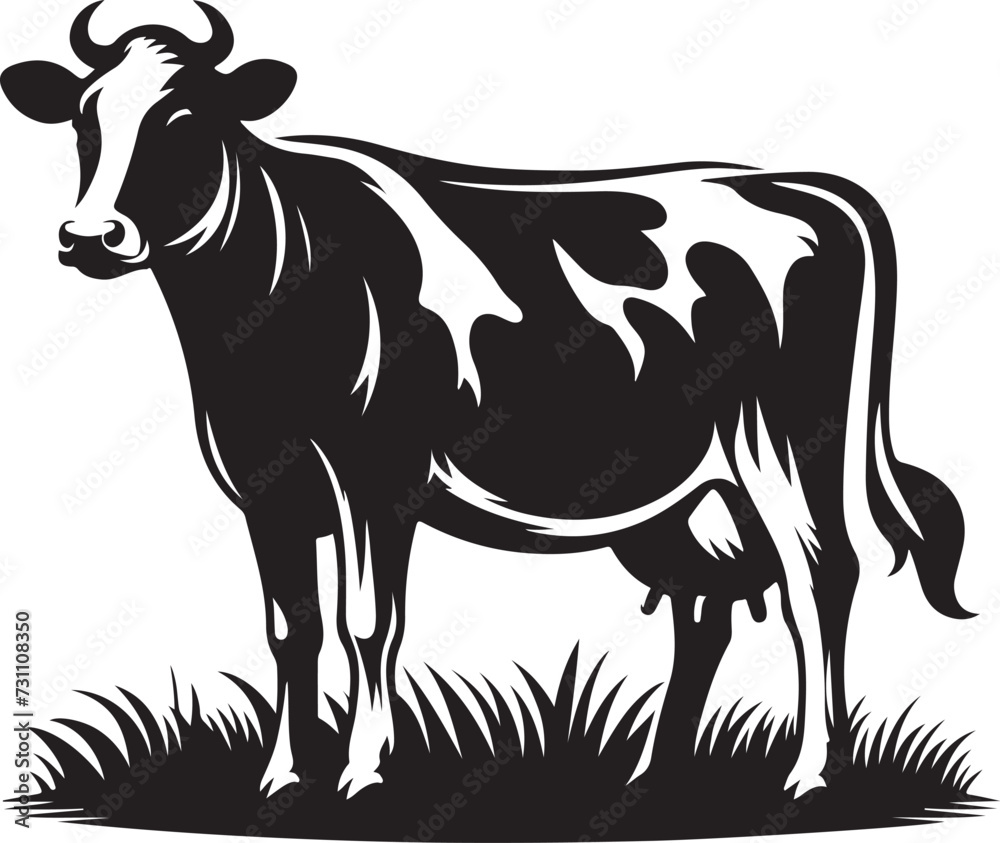 black and white cow vector illustration 
