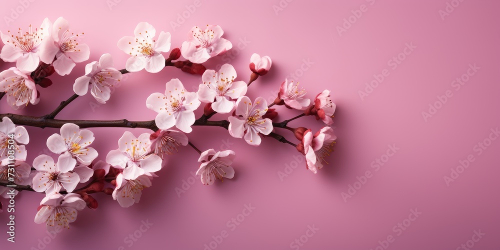 Cherry blossoms on a pink background