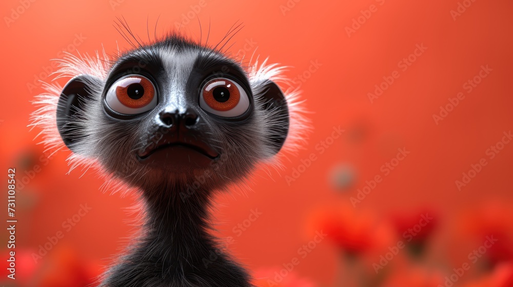 a close up of a small animal with a surprised look on it's face with flowers in the background. a close up of a small animal with a surprised look on it's face with flowers in the background.