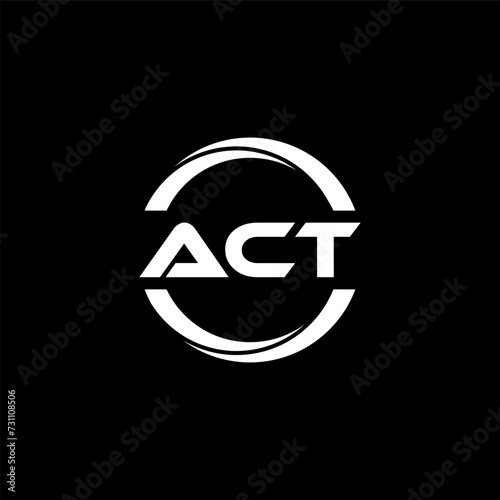 ACT letter logo design with black background in illustrator, cube logo, vector logo, modern alphabet font overlap style. calligraphy designs for logo, Poster, Invitation, etc.