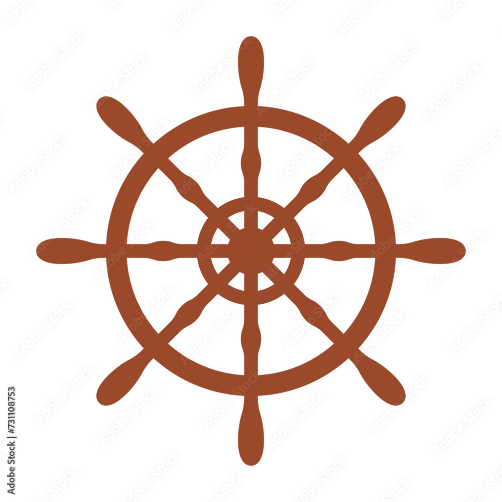 Boat handwheel, ship wheel helm. Sea, ocean symbol. Flat style vector illustration isolated on white background.