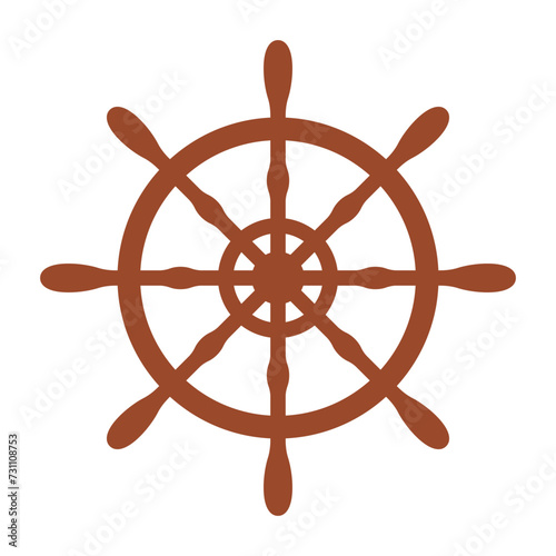 Boat handwheel, ship wheel helm. Sea, ocean symbol. Flat style vector illustration isolated on white background.