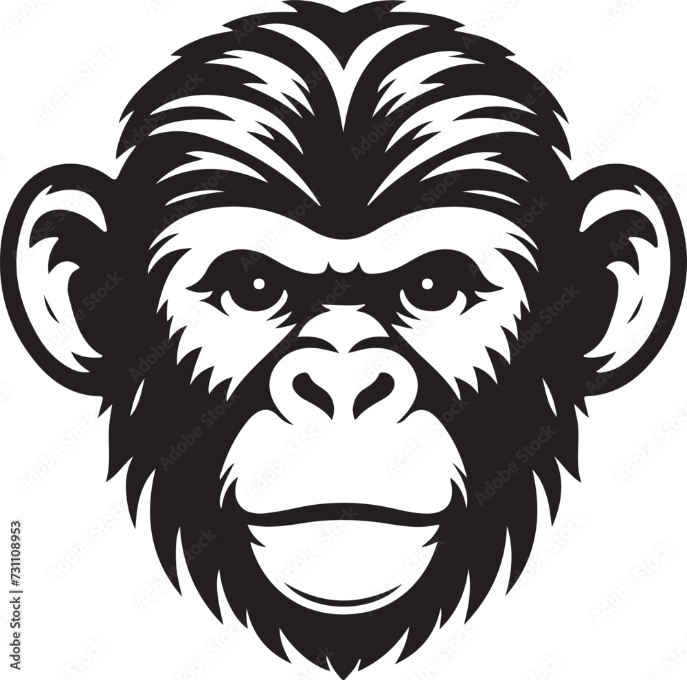 black and white  monkey head vector illustration 