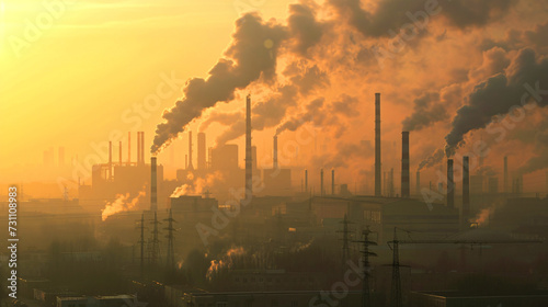 Industrial Pollution  Factory Chimneys Emitting Smog