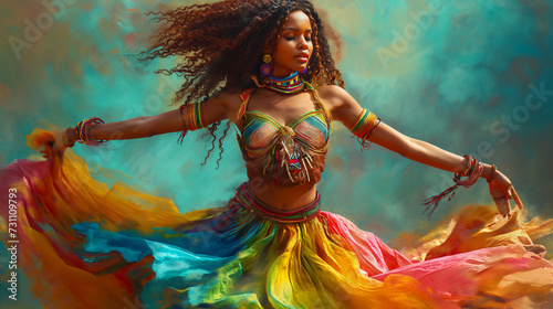 Exuberant African Dancer in Vibrant Traditional Costume with Dynamic Movement