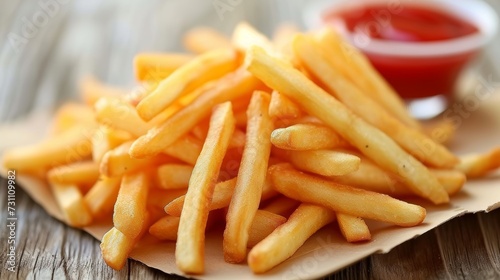 Tempting fast food  appetizing french fries with mouthwatering sauce on a cardboard plate