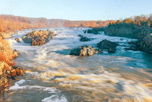 View of the Great Falls of the Potomac River on a winter morning