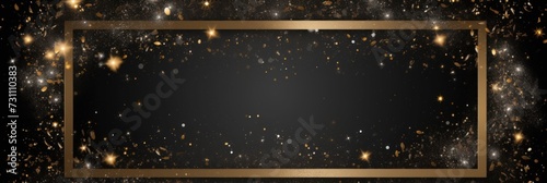 black golden blank frame background with confetti glitter and sparkles