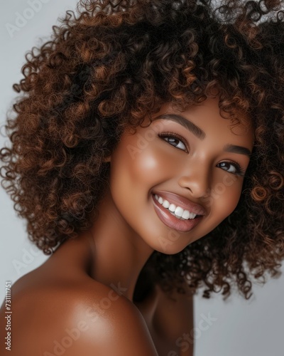 portrait of an afro-american woman with a beautiful smile - ai-generated