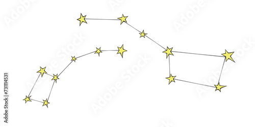 Vector abstract constellations in doodle flat style. Simple color design element, clip art on theme of cosmos, astronomy, kids design