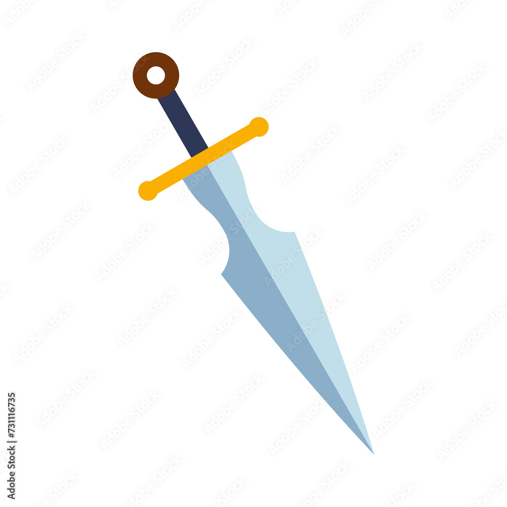Magical cartoon steel sword, knight weapon or knife blade. Fantasy game weapon icon in flat style. Vector illustration Magical cartoon steel sword, knight weapon or knife blade. Fantasy game weapon icon in flat style. Vector illustration