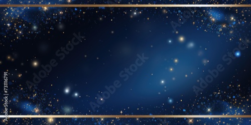 sapphire blue golden blank frame background with confetti glitter and sparkles