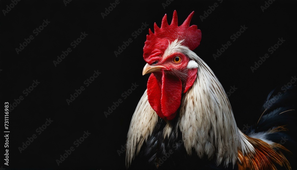 portrait of a rooster on black