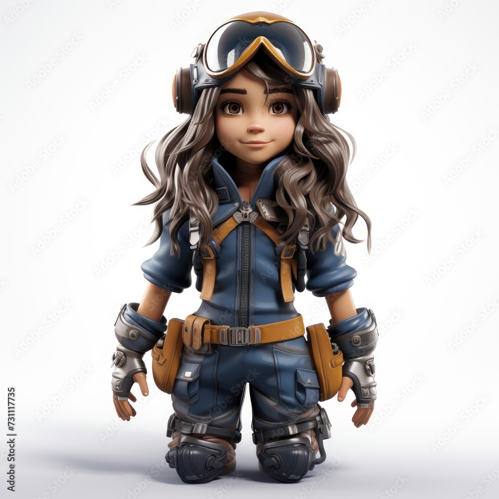 Animated Aviator Character in 3D Against White Background Animated Aviator Character in 3D Against White Background