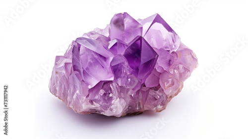 Purple amethyst crystal cluster isolate on a white background