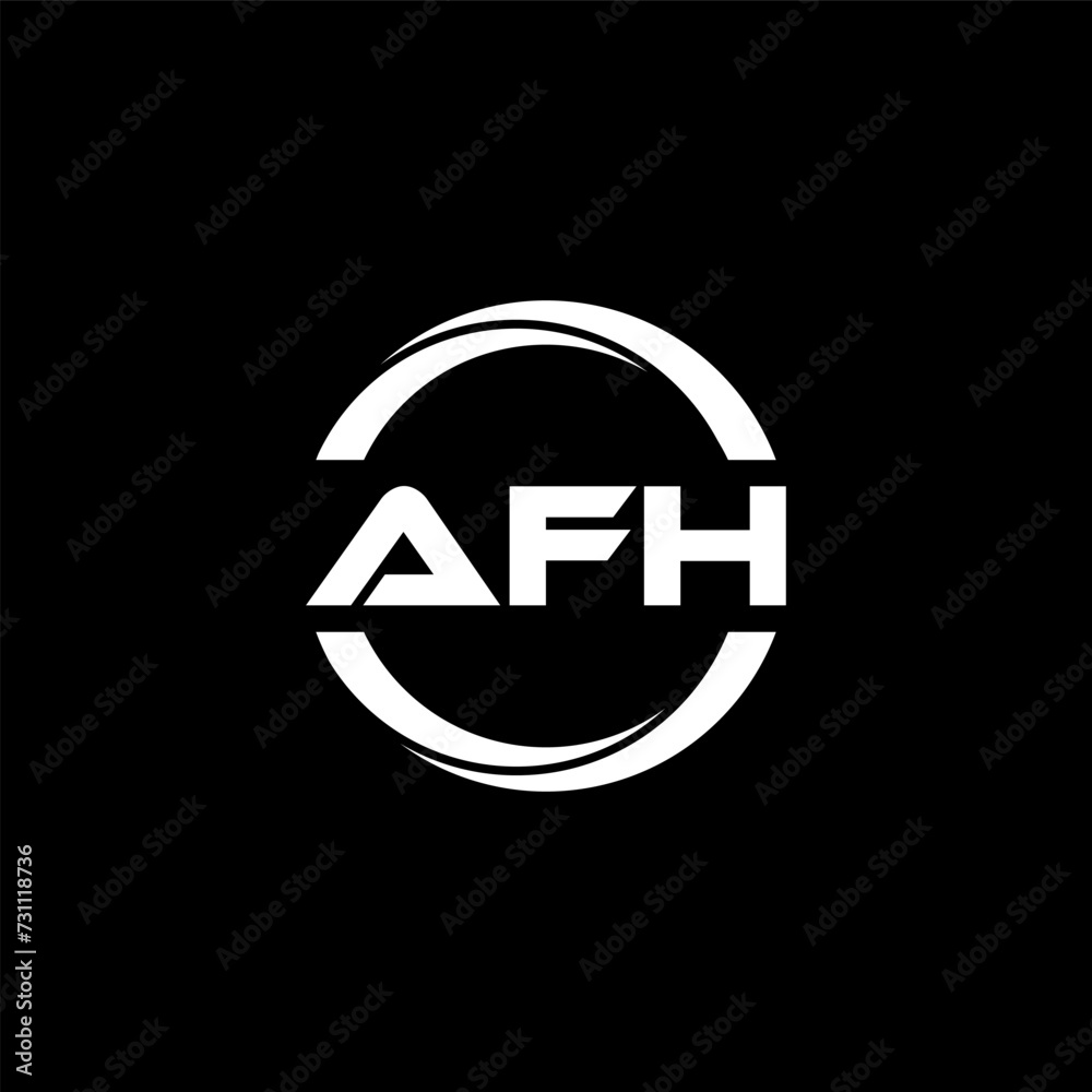 AFH letter logo design with black background in illustrator, cube logo, vector logo, modern alphabet font overlap style. calligraphy designs for logo, Poster, Invitation, etc.