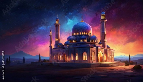 colorful mosque in night © Nupur